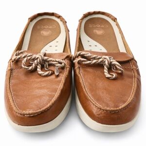 CROCS Tan Leather Boat Shoes